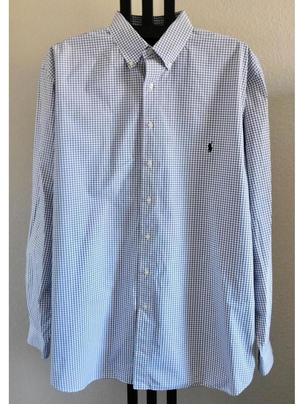 Ralph Lauren Men's Dress Shirt Size 3XLT Black White Check Cotton Button Down